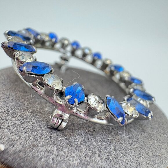 Sterling Silver 925 Blue & White CZ Alternating Circle Pin Brooch Size 1.25" - Picture 4 of 10